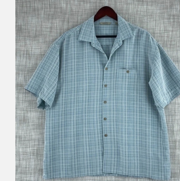 Paradise Collection Men's Light Blue Plaid Shirt Short Sleeve Size XL - Picture 2 of 4